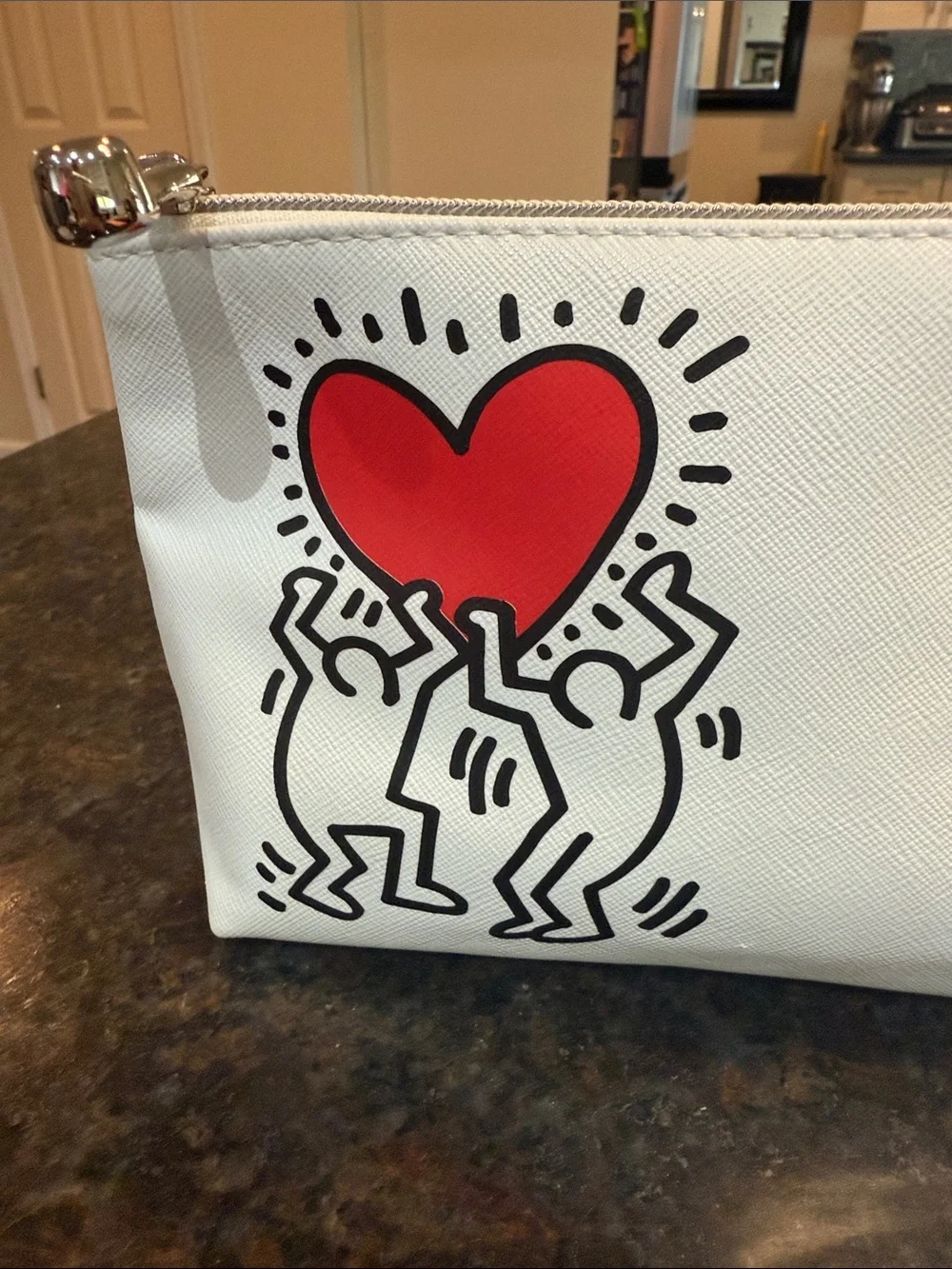 Clarisonic White Cosmetic Pouch with Red Heart Keith Haring Design